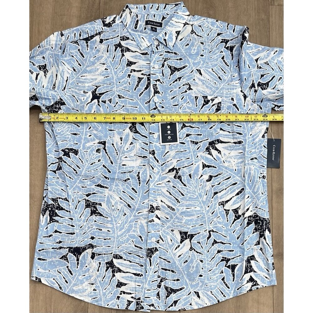 Club Room Palm Tree Cotton Tropical Button-Down Short Sleeve Shirt Blue Size XL - Picture 3 of 5